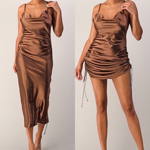 Satin Adjustable Brown Dress - Picture 2 of 2